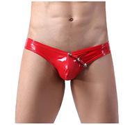 Gefomuofe Effet mouillé pour homme - Aspect tanga - En vinyle - Effet mouillé - Sexy - En cuir verni - Avec taille élastique - Poche avant avec boutons-pression - Similaire au latex - String - Dessous