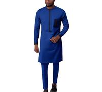 Gefomuofe Ensemble 2 pièces africain pour homme Dashiki Chemise à manches longues et Pantalon de survêtement à manches longues Ankara Tenue traditionnelle pour homme, bleu, XXXL
