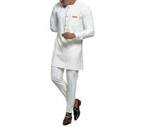 Gefomuofe Ensemble dashiki africain 2 pièces pour homme - Ensemble ethnique traditionnel - Chemise et pantalon africains - Caftan islamique - Vêtements ethniques, Blanc., L