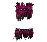 Gefomuofe Ensemble de harnais de corps en plumes pour femme avec épaulettes Style punk gothique Burning Man Sous-vêtements Jambes Jarretière Art Vêtements Accessoires, Bordeaux, taille unique