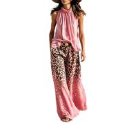 Gefomuofe Ensemble d'été 2 pièces pour femme - Sans manches - Col en V - Avec fleurs - Tenue de plage décontractée - Survêtement 2 pièces, Rose, XL
