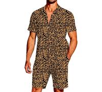 Gefomuofe Ensemble imprimé léopard 2 pièces - Tenue de sport d'été complète - Combinaison d'été - Chemise de plage - Pantalon - Mode urbaine - Short pour homme, jaune, M