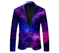 Gefomuofe Galaxy Costume pour homme Coupe ajustée Veste de costume 3D Galaxie Imprimé Veste de dîner Veste graphique Galaxie Univers Étoile Espace Fête Suits Blazer pour homme, bleu, S