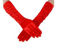 Gefomuofe Gants longs en dentelle, gants en dentelle douce, gants d'opéra, gants longueur coude, gants longs en satin, gants de mariée pour mariage, fête de thé, mascarade, rouge, taille unique