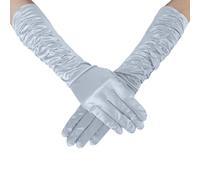 Gefomuofe Gants longs en dentelle, gants en dentelle douce, gants d'opéra, gants longueur coude, gants longs en satin, gants de mariée pour mariage, fête de thé, mascarade, argenté, taille unique