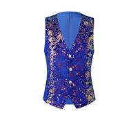 Gefomuofe Gilet à paillettes pour homme - Motif floral - Jacquard - Coupe ajustée - Pour club de nuit - Blazer de mariage - Sans manches - Doré, bleu, XXL
