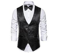 Gefomuofe Gilet de costume à paillettes pour homme - Col en V - Sans manches - Coupe ajustée - Col en V - Sans manches - Gilet d'affaires - Gilet de costume pour smoking frack - Costume d'affaires,