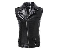 Gefomuofe Gilet de moto en cuir pour homme - Fermeture éclair - Chopper - En cuir synthétique - Pour motard - Rocker - Gilet à lacets - Gilet de moto - Équipe punk - En cuir synthétique, T noir., L