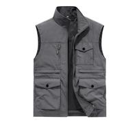 Gefomuofe Gilet d'extérieur en coton pour homme - Gilet de safari - Gilet de travail - Gilet d'été multifonction léger et respirant - Gilet de pêche, de photographie, de randonnée, Q gris., 6XL