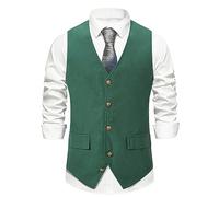 Gefomuofe Gilet western sans manches pour homme - Col en V - Coupe ajustée - Costume de smoking - Gilet de costume classique rétro basique - Gilet de costume à chevrons - Vintage, F vert., XXL
