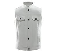 Gefomuofe Hommes Biker Gilet en cuir véritable avec boutons ouverts Gilet Classique Moto Biker En Cuir Gilet Hommes Véritable En Cuir Sans Manches Vestes Véritable Vachette Motorcade Gilet, Blanc., S