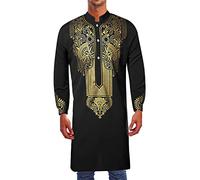 Gefomuofe Hommes Coton Court Kurta Chemise Col Rond Tunique Coupe Normale Casual Chemise Longue Robe De Fête Brodée Art Soie Robe De Mariage Porter Chemise Longue Robe Indienne, Noir , L