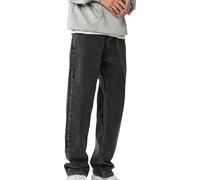 Gefomuofe Jeans baggy pour homme Y2K - Pantalon uni Hip-Hop noir - Jeans cargo pour adolescents et jeunes hommes - Streetwear - Taille haute - Vintage - Coupe droite - Jeans jogger - Coupe large