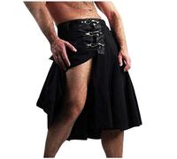Gefomuofe Kilt Écossais Classique pour Homme - Jupe à Carreaux Courte avec Poches Contrastées - Style Écossais, H Noir, XXL
