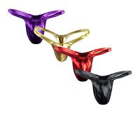 Gefomuofe Lot de 4 boxers pour homme - En cuir verni - Aspect brillant - Avec latex verni - Aspect cuir - Tanga - String - Pour fête ou clubwear, argenté, taille unique