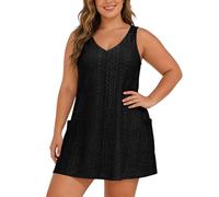 Gefomuofe Maillot de bain pour femme - Spaghetti - Sans manches - Col en U - Crochet - Poncho de plage - Maillot de bain d'été - Sans manches - Robe débardeur - Combinaison de plage, Noir , XL