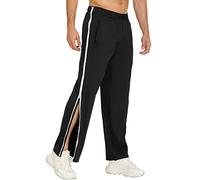 Gefomuofe Pantalon de survêtement pour homme - Boutonnière latérale - Pantalon de basketball - Taille élastique - Avec fermeture éclair intégrale, H noir., M