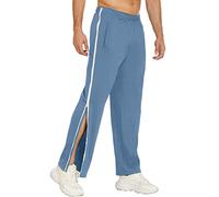 Gefomuofe Pantalon de survêtement pour homme - Boutonnière latérale - Pantalon de basketball - Taille élastique - Avec fermeture éclair intégrale, G bleu., L