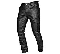 Gefomuofe Pantalon en cuir pour homme - Coupe ajustée - En cuir véritable - Pour homme - En cuir véritable - En cuir de vachette - Taille moyenne - Noir, Noir , XXXXXL