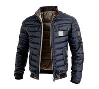 Gefomuofe Parka Matelassé Homme Vintage Patchwork Doublé Coupe Vent Automne Hiver Blouson Travail Basique Habit Extérieur Col Montant Veste Loisir Chaude Doudoune Veste