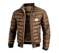 Gefomuofe Parka Matelassé Homme Vintage Patchwork Doublé Coupe Vent Automne Hiver Blouson Travail Basique Habit Extérieur Col Montant Veste Loisir Chaude Doudoune Veste