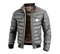 Gefomuofe Parka Matelassé Homme Vintage Patchwork Doublé Coupe Vent Automne Hiver Blouson Travail Basique Habit Extérieur Col Montant Veste Loisir Chaude Doudoune Veste