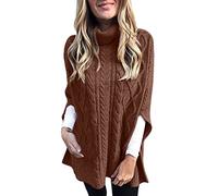 Gefomuofe Pull à col roulé pour femme - Sans manches - Décontracté - Chaud - En polaire - Cape élégante - Couleur unie - Décontracté - Poncho tricoté, kaki, M