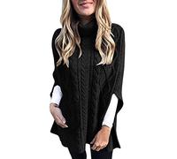 Gefomuofe Pull à col roulé pour femme - Sans manches - Décontracté - Chaud - En polaire - Cape élégante - Couleur unie - Décontracté - Poncho tricoté, Noir , XXL