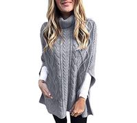 Gefomuofe Pull à col roulé pour femme - Sans manches - Décontracté - Chaud - En polaire - Cape élégante - Couleur unie - Décontracté - Poncho tricoté, gris, M