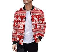 Gefomuofe Pull de Noël à manches longues pour homme - Imprimé de Noël - Fermeture éclair - Veste de loisirs - Col montant - Veste bomber - Cardigan d'extérieur, rouge, XXL