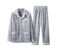 Gefomuofe Pyjama d'hiver en polaire pour homme - Deux pièces - Manches longues - Veste de nuit rembourrée et pantalon ample - 2 pièces - Vêtement de détente - Ensemble pyjama, gris foncé, L