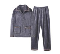 Gefomuofe Pyjama d'hiver en polaire pour homme - Deux pièces - Manches longues - Veste de nuit rembourrée et pantalon ample - 2 pièces - Vêtement de détente - Ensemble pyjama, beige, L