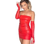 Gefomuofe Robe à effet mouillé pour femme - En cuir verni - Mini robe en cuir - Manches courtes - Robe de fête sexy en latex - Robe d'été courte brillante - Effet mouillé - Sexy - Mini robe de soirée,