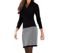 Gefomuofe Robe en tricot pour femme - Col en V - Manches longues - Robe pull rayée - Patchwork - Robe crayon élégante - Mini robe tunique - Vêtement de travail, Noir , S