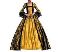 Gefomuofe Robe pour Femmes Moyen-Âge Robe Victorienne Robe Regency pour Femmes Bridgerton Robe à Volants Balle Trompette Manches avec Nœud Longue jusqu’au Genou Costume Robe de Princesse Costume d