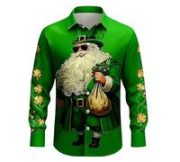 Gefomuofe Saint Patrick T-shirt pour homme Col rond Trèfle irlandais Blouses Lucky Irish Clover Nain Top Slim Fit Chemise décontractée Chemise festive à manches longues, C vert., L