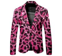 Gefomuofe Sakko Blazer sportif léopard moderne pour homme - Coupe étroite - Veste de smoking - Veste légère - Pour les loisirs, 01 rose vif, L