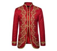 Gefomuofe Sakkos Tenue de fête pour homme Grande taille Blazer de mariage à paillettes Élégant costume d'été et vêtements dorés baroque brodés floraux Robe en polaire Blazer, rouge, L