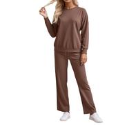 Gefomuofe Survêtement pour femme en coton - Tenue sportive 2 pièces avec sweat-shirt et pantalon de sport - Y2K - Hip Hop - Combinaison de fitness ample, café, S
