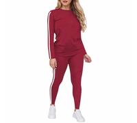 Gefomuofe Survêtement pour femme - T-shirt rayé à manches longues et leggings - Survêtement 2 pièces - Tenue décontractée - Survêtement de sport d'extérieur, rouge, M