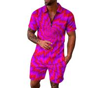 Gefomuofe Survêtement pour homme shorty 2 pièces pyjama combinaison décontracté été respirant polo et short hawaïen streatwear, Rose, XL