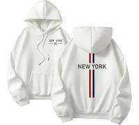 Gefomuofe Sweat à capuche pour homme New York Graphic Veste à capuche surdimensionnée Pull à capuche à manches longues Sweat à capuche Streetwear Vêtements, Blanc., M