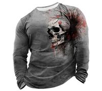 Gefomuofe T-shirt à manches longues pour homme - Tête de mort - Manches longues - Vintage - En coton - Simple - Pour les loisirs - Pour le travail - Printemps - Motif lettres, gris foncé, XL