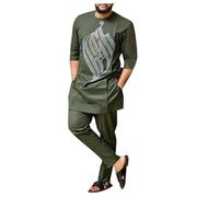 Gefomuofe Tenue africaine pour homme Vêtements africains 2 pièces Ensemble de loisirs confortable 2 pièces Survêtement à manches longues Tenue traditionnelle, vert, XXL