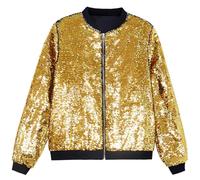 Gefomuofe Veste à paillettes pour homme - Veste bomber disco des années 70 - Blouson brillant - Veste de pilote métallique - Costume de carnaval - Clubwear, or, S