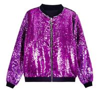 Gefomuofe Veste à paillettes pour homme - Veste bomber disco des années 70 - Blouson brillant - Veste de pilote métallique - Costume de carnaval - Clubwear, lilas, S