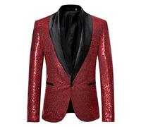Gefomuofe Veste de costume à paillettes pour homme - Pour fête costumée - Dîner de luxe - Blazer de bal de fin d'année - Haut surdimensionné - Élégant - Veste de costume formelle - Convient pour un