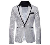 Gefomuofe Veste de costume à paillettes pour homme - Style vintage - Pour mariage - Coupe droite - Élégante - Coupe ajustée - À bouton unique, argenté, M