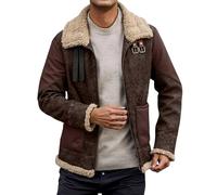 Gefomuofe Veste en cuir pour homme - Intérieur en fourrure - Veste d'hiver doublée en polaire - Veste de moto rétro - Col à revers - Manteau d'hiver - Veste bomber polaire, marron, S