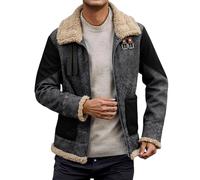 Gefomuofe Veste en cuir pour homme - Intérieur en fourrure - Veste d'hiver doublée en polaire - Veste de moto rétro - Col à revers - Manteau d'hiver - Veste bomber polaire, gris, L